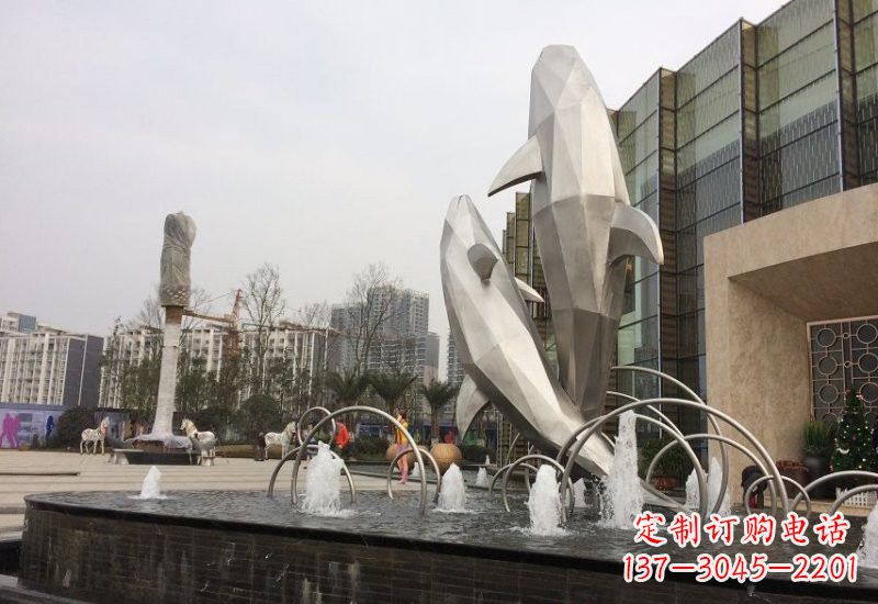 无锡不锈钢抽象块面海豚雕塑