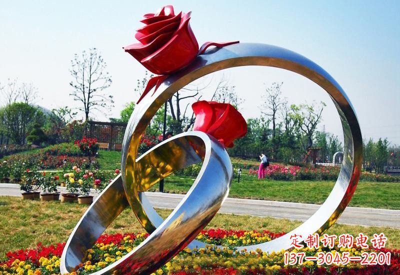 无锡不锈钢公园玫瑰花戒指雕塑精致精美的礼物