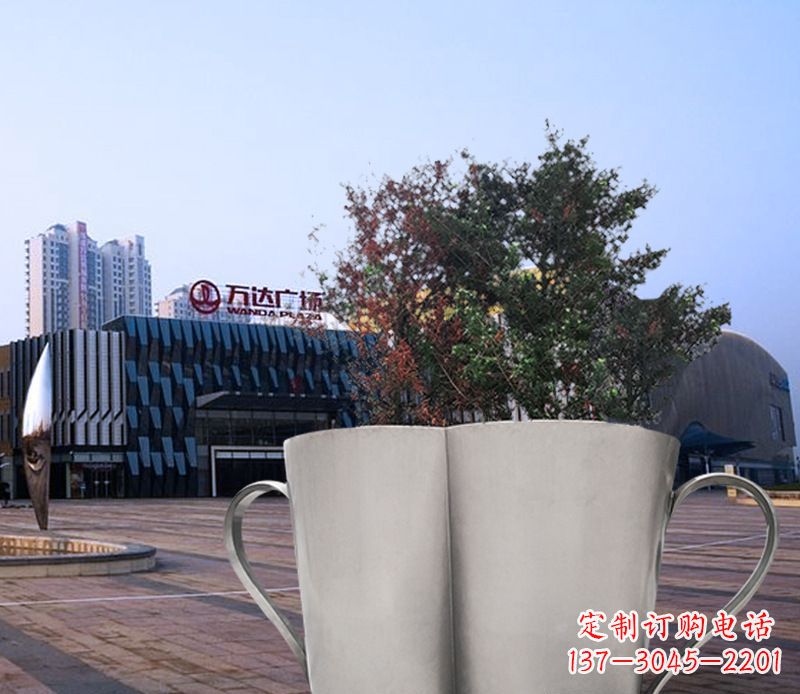 无锡不锈钢广场水杯花盆雕塑 (2)