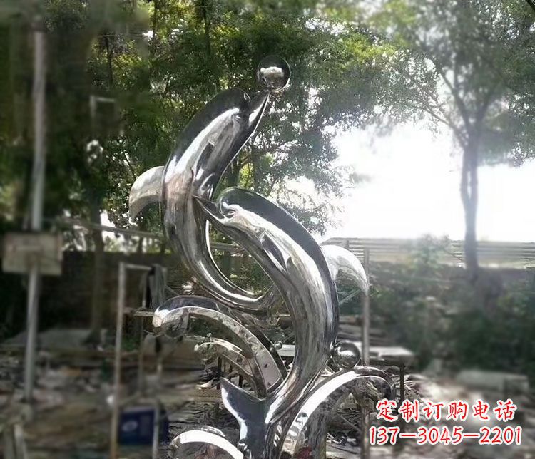 无锡不锈钢海豚顶球雕塑