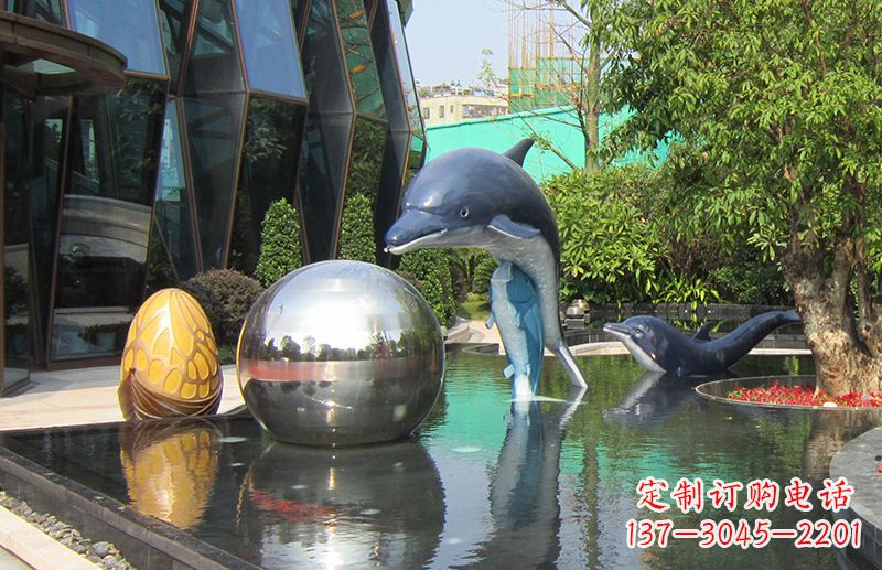 无锡不锈钢海豚景观雕塑创造精美绝伦的企业公园