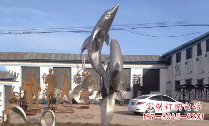 无锡不锈钢海豚嬉戏雕塑 (2)