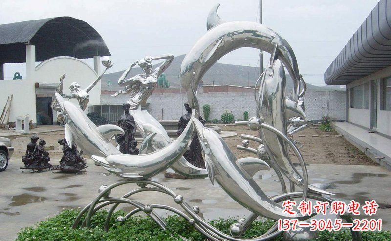 无锡不锈钢海豚嬉戏动物雕塑