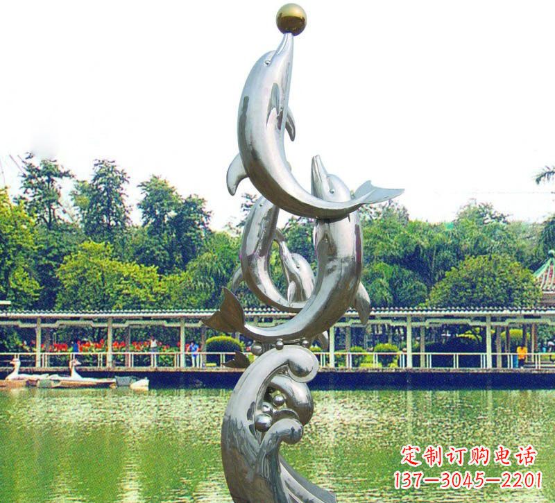 无锡不锈钢海豚戏球动物雕塑