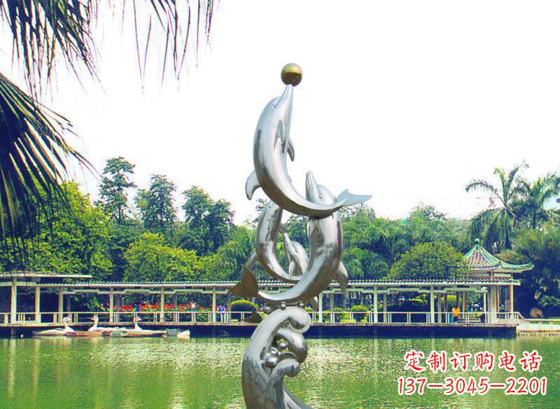 无锡不锈钢海豚戏球公园雕塑
