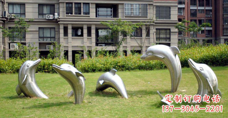 无锡不锈钢海豚小区雕塑 (2)