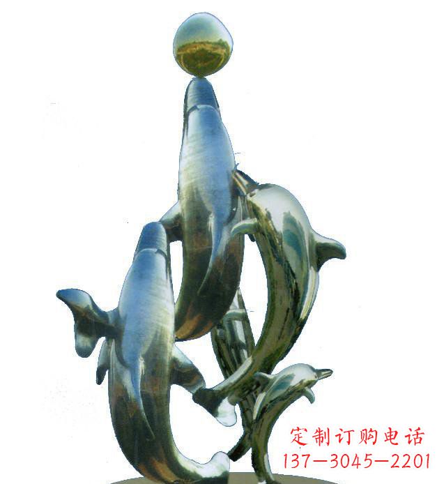 无锡不锈钢海豚戏球校园雕塑 (2)