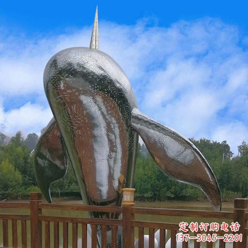 无锡大型海边公园水景动物雕塑——不锈钢鲸鱼