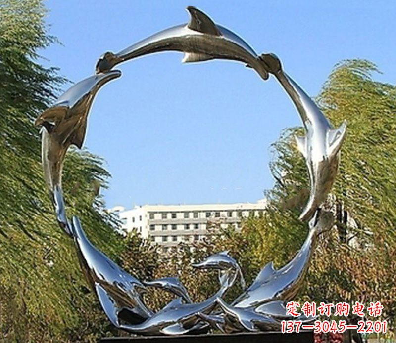 无锡不锈钢景观海豚雕塑 (2)