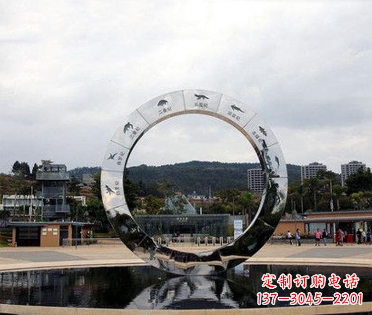 无锡不锈钢恐龙浮雕圆环雕塑