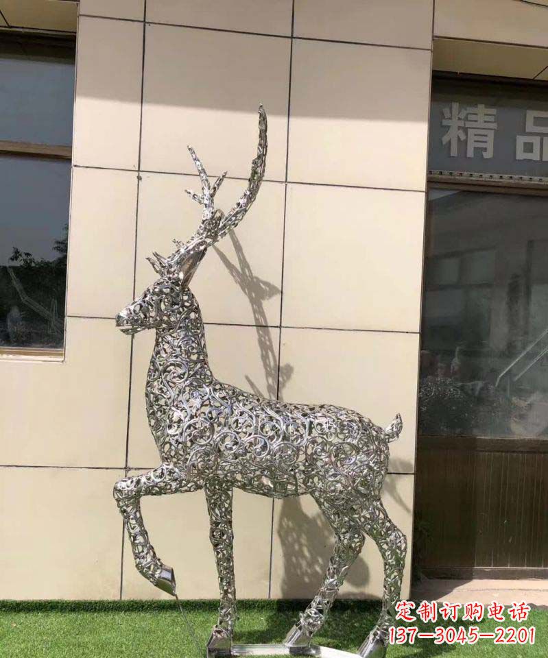 无锡不锈钢镂空动物梅花鹿摆件雕塑