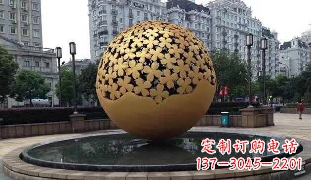 无锡不锈钢镂空球喷泉雕塑