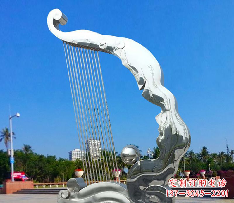 无锡不锈钢竖琴雕塑——传承古典音乐之美