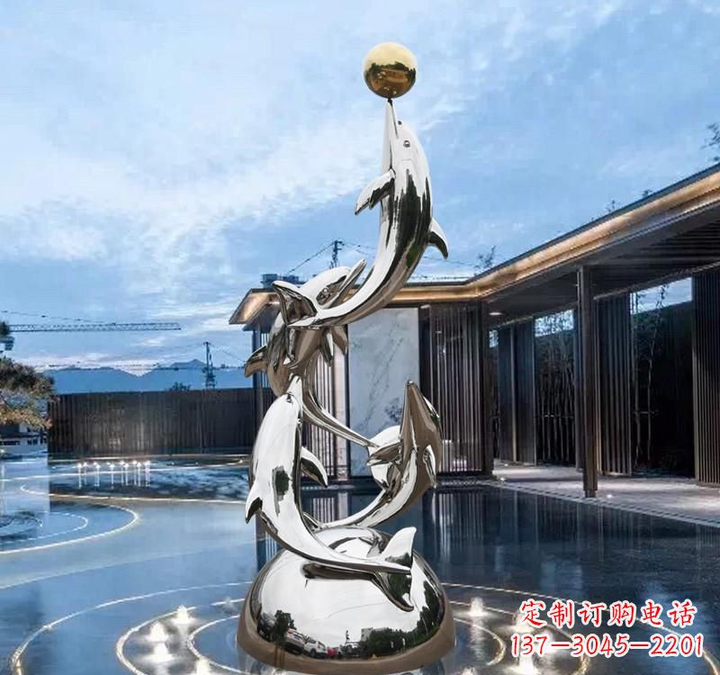 无锡不锈钢水景海豚雕塑