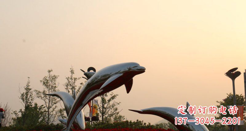 无锡不锈钢跳跃的海豚动物雕塑