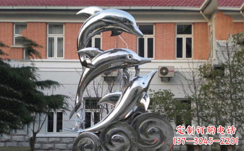 无锡不锈钢跳跃海豚雕塑 (2)