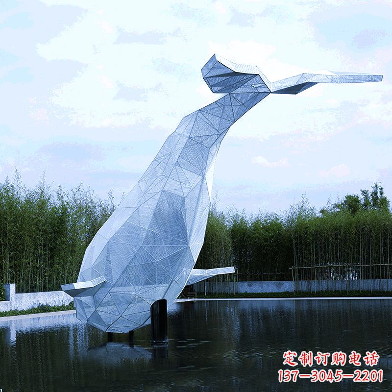 无锡大型公园景区园林动物景观雕塑不锈钢网格鲸鱼