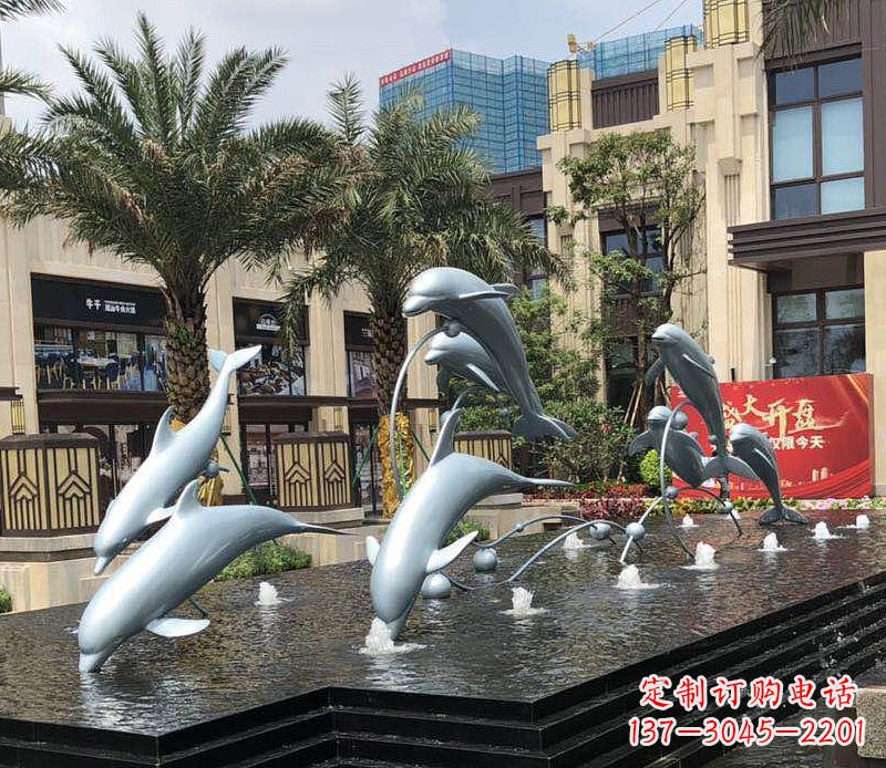 无锡不锈钢海豚跳跃喷泉雕塑美丽的艺术装置