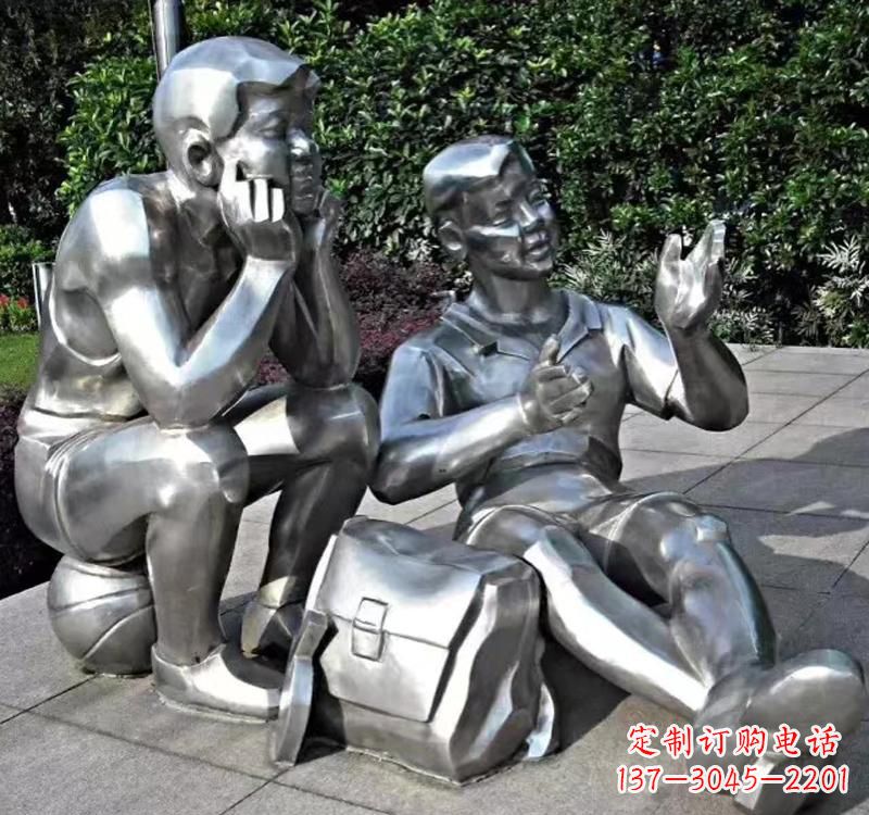 无锡不锈钢校园学生讲故事雕塑