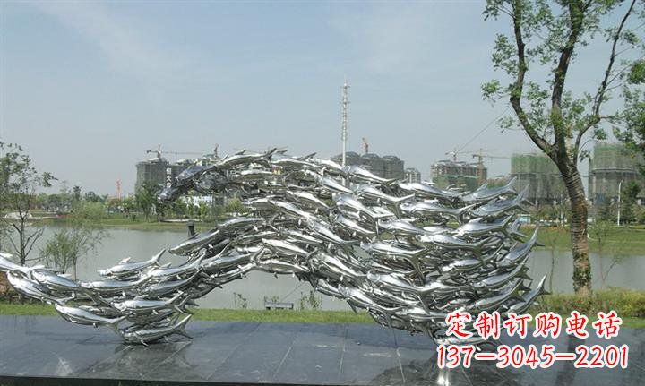 无锡精美动物雕塑点缀不锈钢鱼群公园