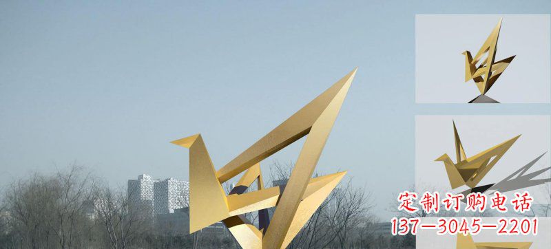无锡不锈钢折纸纸鹤抽象仙鹤广场景观雕塑