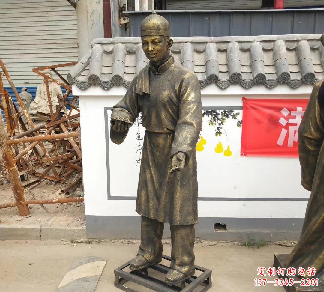 无锡传承百年店小二铜雕