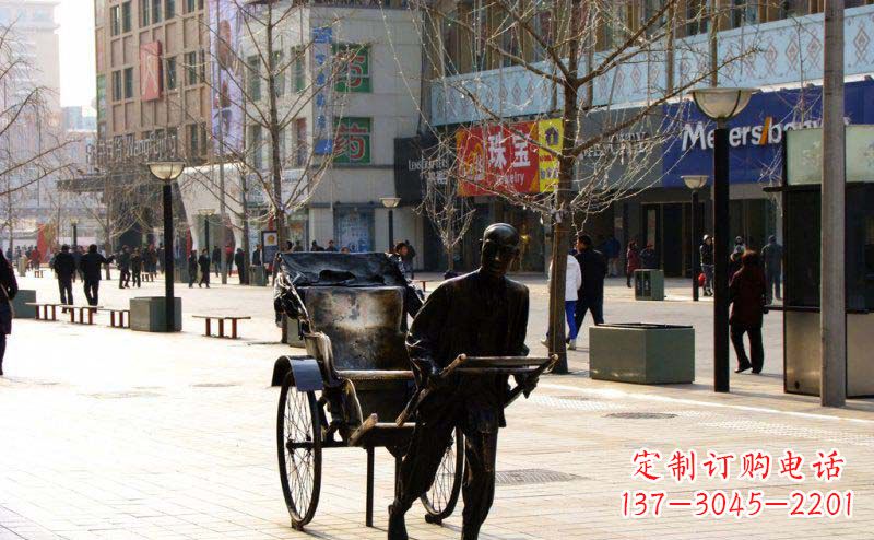 无锡步行街拉黄包车的人物景观铜雕 (2)
