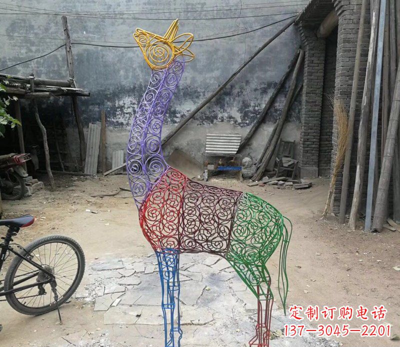 无锡彩色不锈钢镂空梅花鹿公园动物雕塑