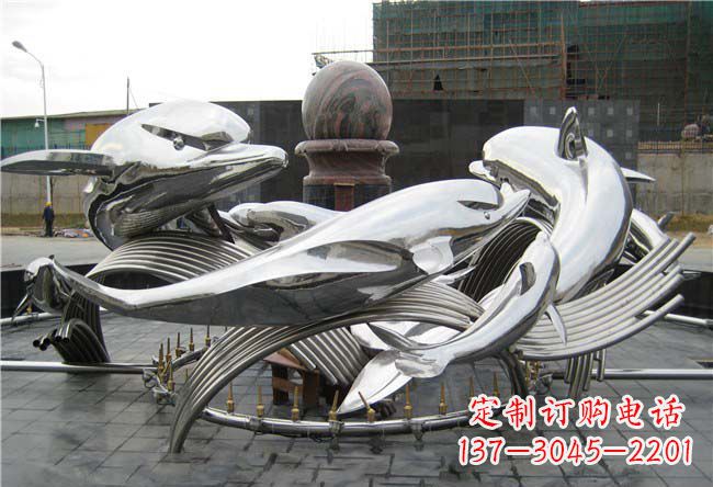 无锡城市不锈钢浪花和海豚雕塑