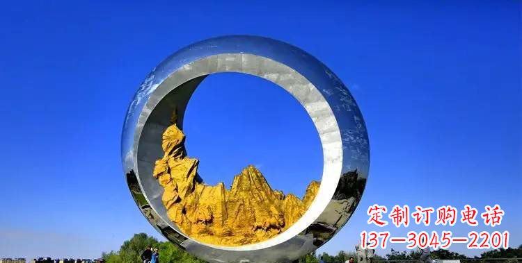 无锡城市不锈钢月亮和山水风景雕塑