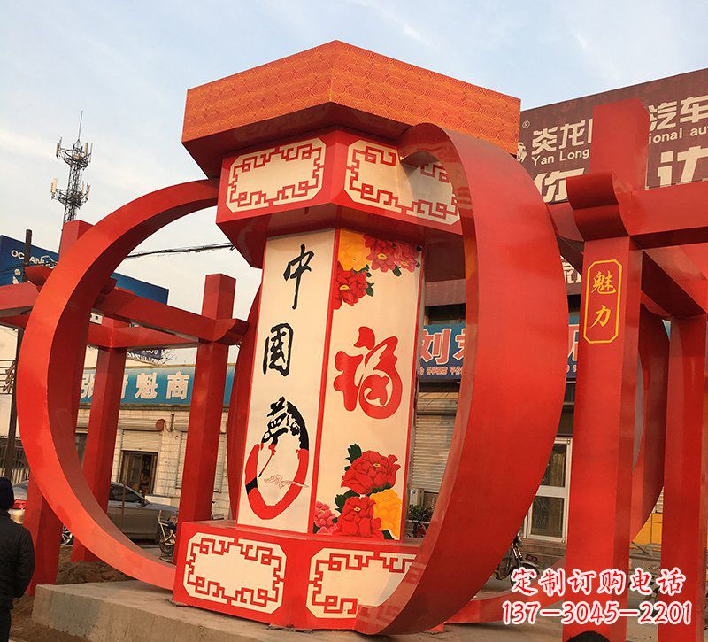 无锡城市不锈钢中国梦灯笼雕塑