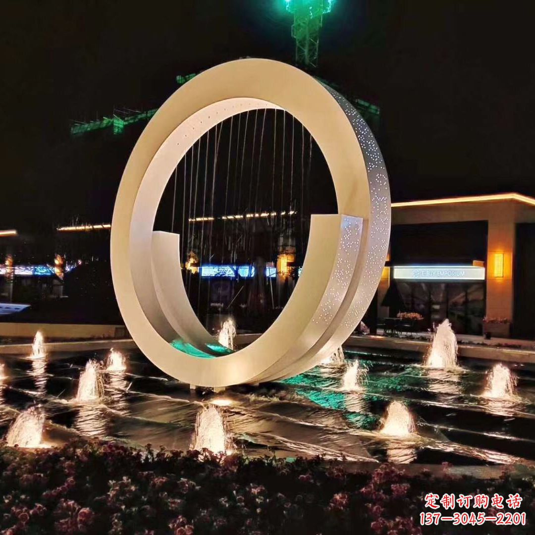 无锡环状喷泉雕塑灯光点亮美丽