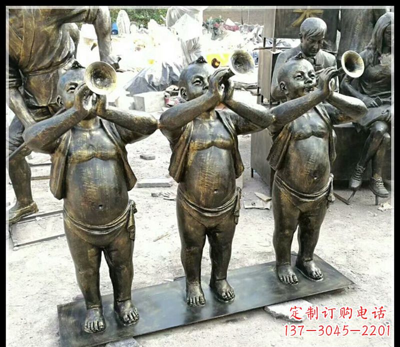无锡吹唢呐的儿童铜雕