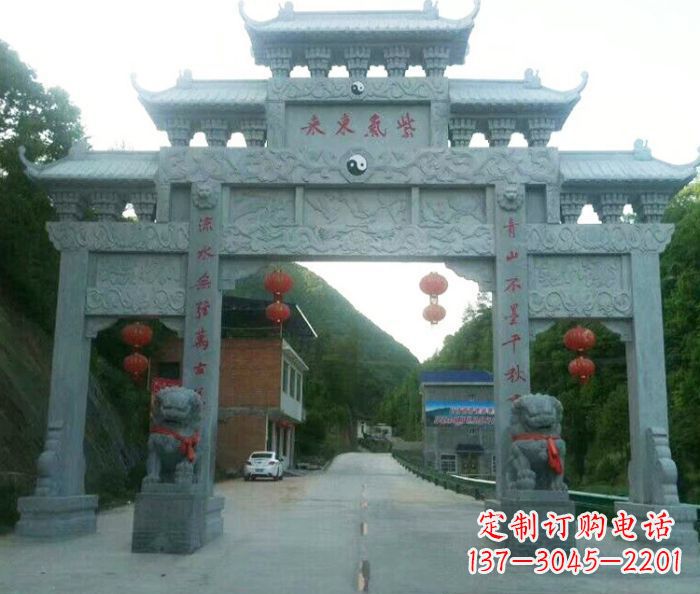 无锡村口三门石雕牌楼 (3)