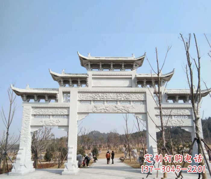 无锡村口三门石雕牌楼 (6)