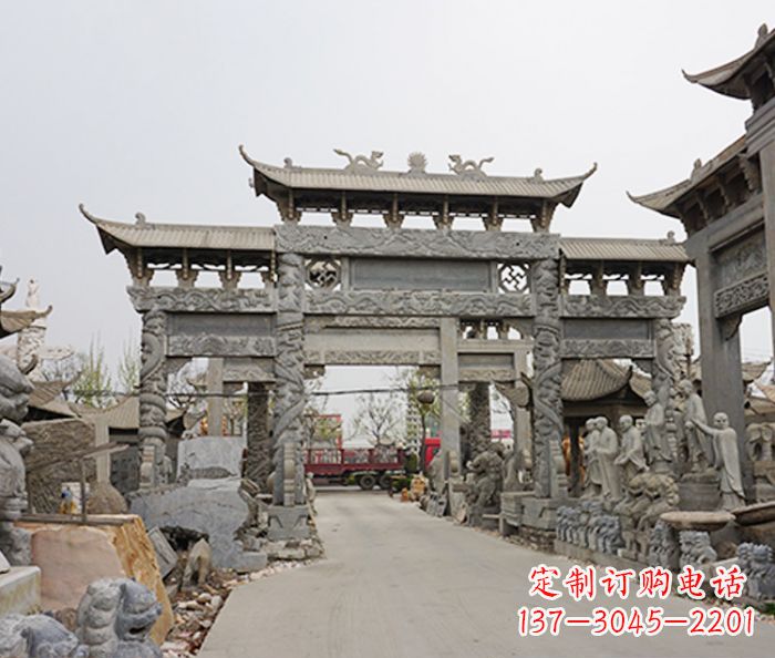 无锡村庄大型牌坊石雕 (2)