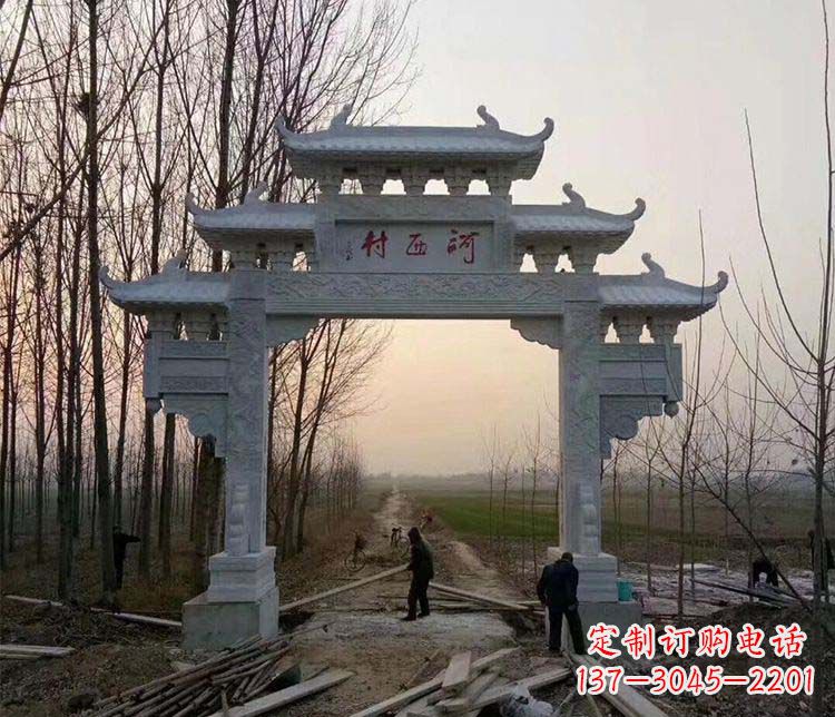 无锡村庄单门牌坊石雕