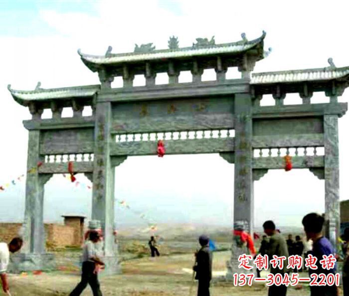 无锡村庄三门牌坊石雕 (3)