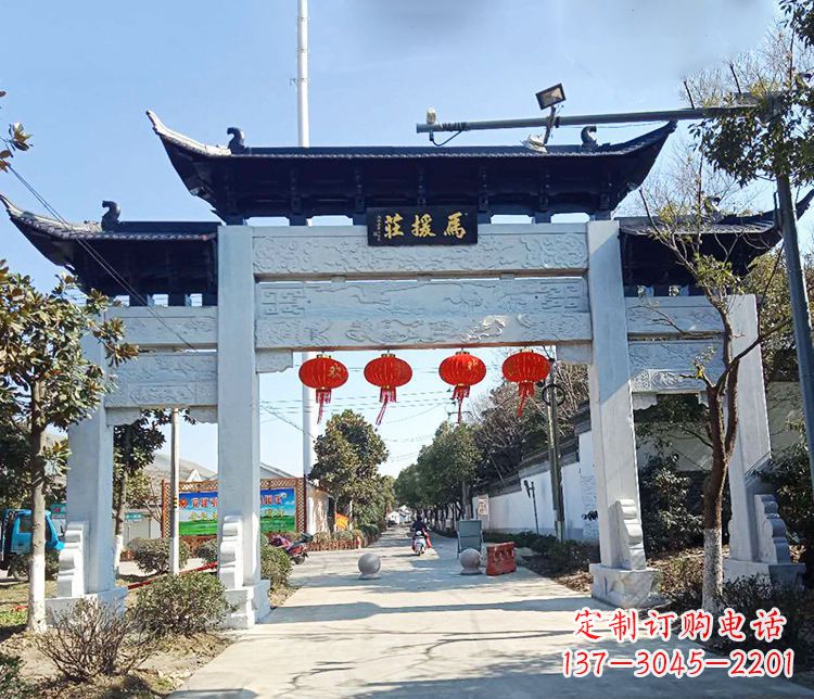 无锡村庄三门牌坊石雕 (2)