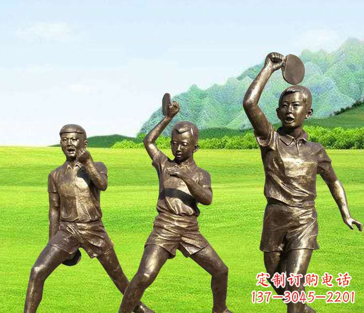 无锡打乒乓球的运动人物铜雕