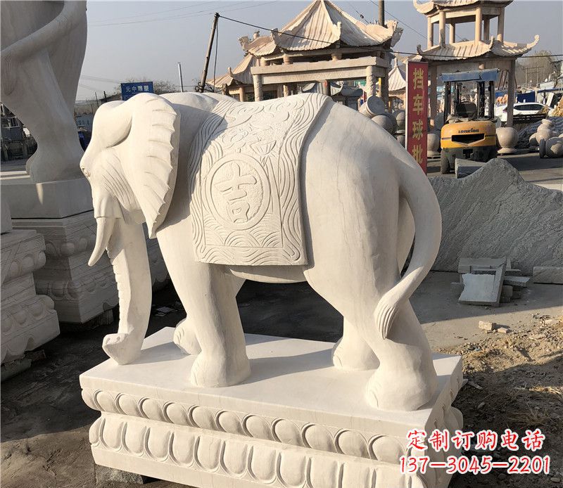 无锡大理石卷鼻如意大象雕塑