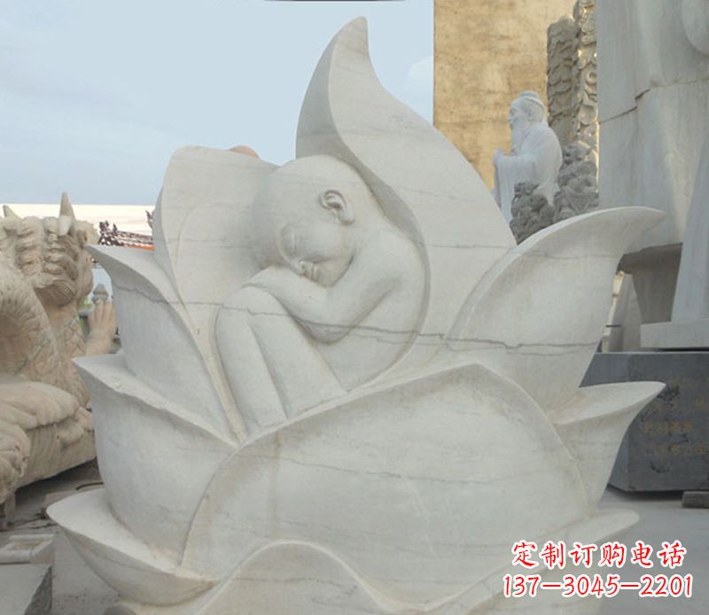 无锡精美大理石莲花婴儿石雕