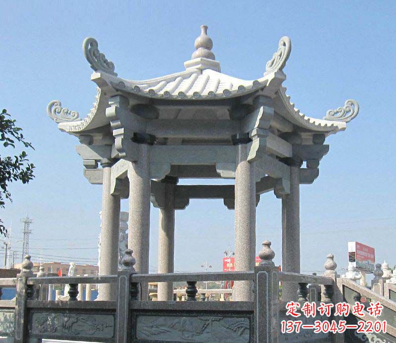 无锡大理石六角凉亭石雕 (2)