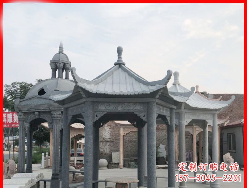 无锡大理石六角凉亭公园石雕 (5)