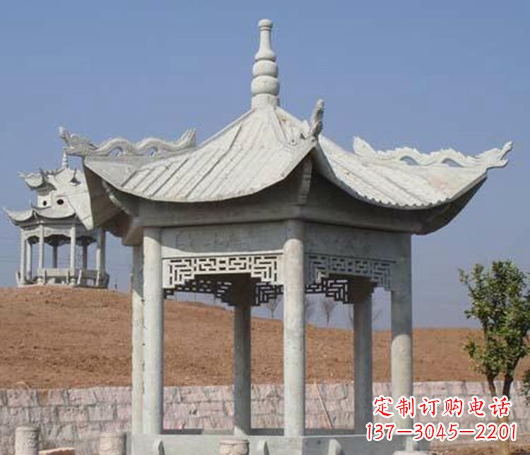 无锡大理石六角凉亭石雕 (3)