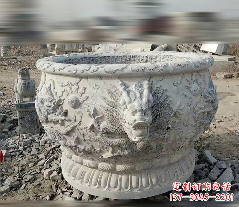 无锡大理石龙浮雕水缸