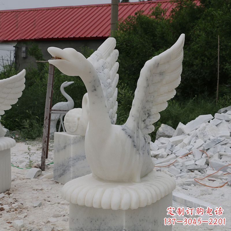 无锡大理石喷水天鹅石雕园林装饰动物雕塑