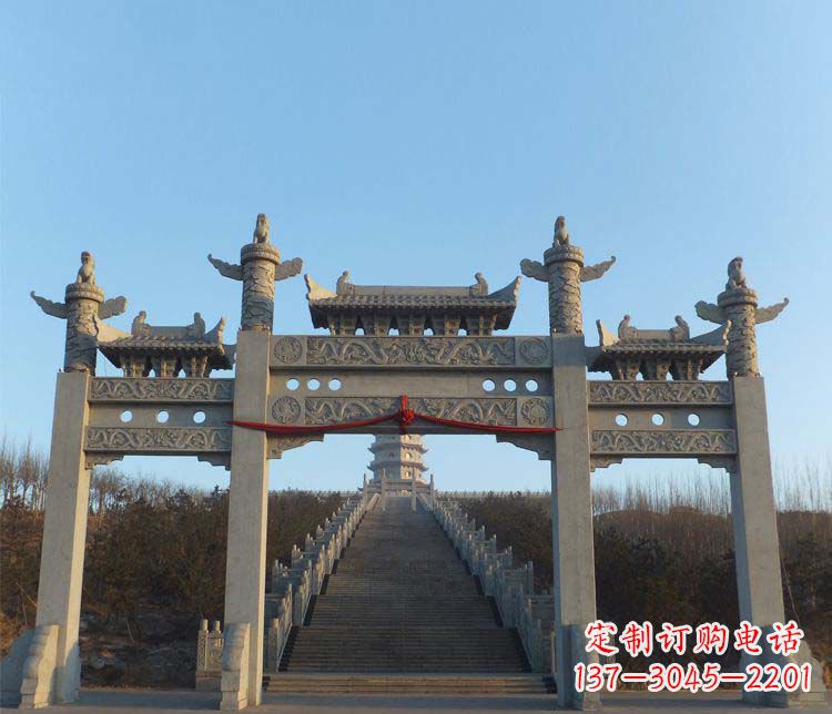 无锡精美大理石三门牌坊雕塑