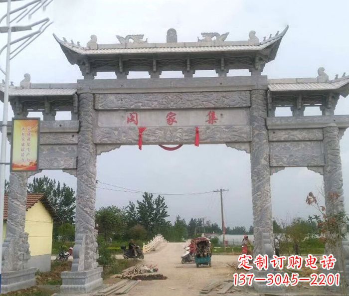 无锡精美大理石三门牌楼雕塑