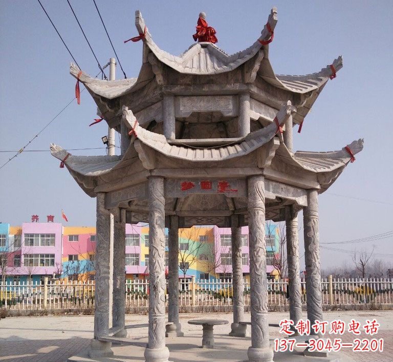 无锡大理石双层八角凉亭雕塑